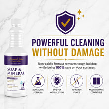 Load image into Gallery viewer, Beyond Stone Solutions Soap &amp; Mineral Deposit Remover 32 oz bottle, a non-acidic soap scum and hard water remover