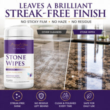 Load image into Gallery viewer, Stone Wipes leave a brilliant streak-free finish with no sticky film, haze, or residue compared to other cleaners