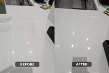 Load image into Gallery viewer, Juice stain on a quartz countertop before and after cleaning